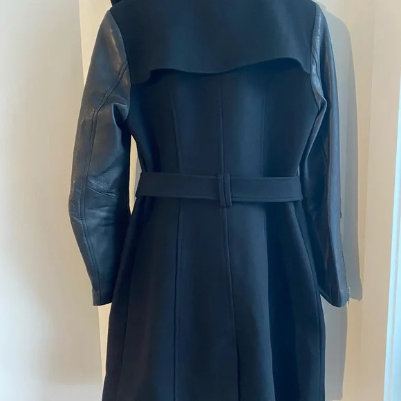 MACKAGE BLACK WOOL/LEATHER BELTED COAT - Picture 7 of 15